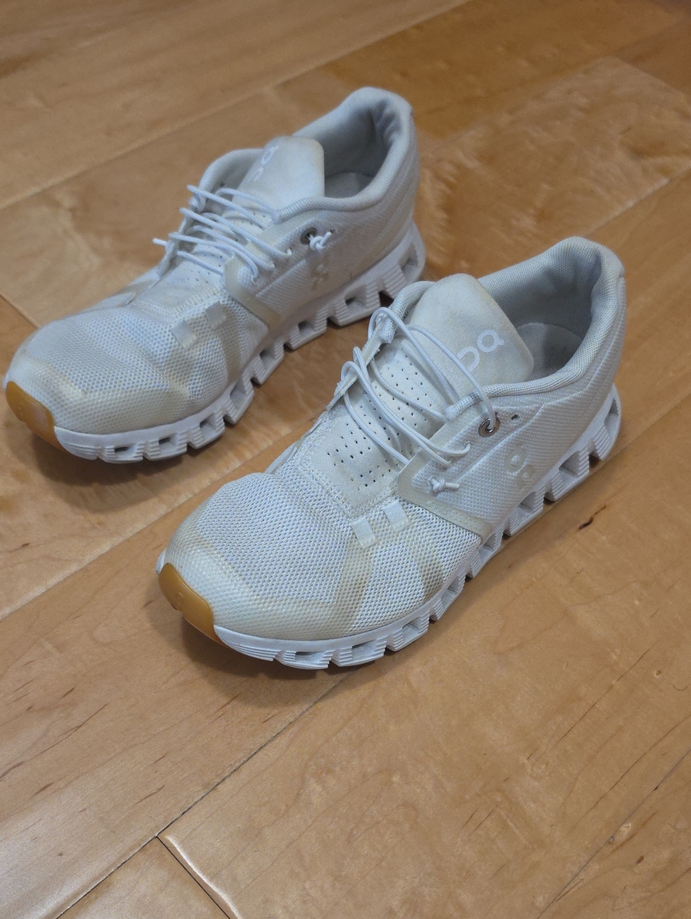 On Running Women's White Sneakers with Tan Toe Accents